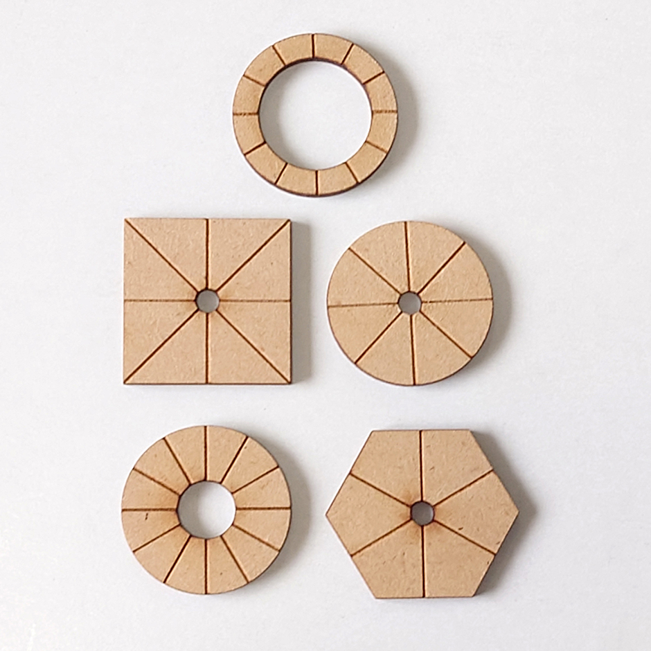 糸ボタン土台　糸ボタンベース　5個セット（5種詰め合わせ） 無塗装（MDF） ハンドメイド材料