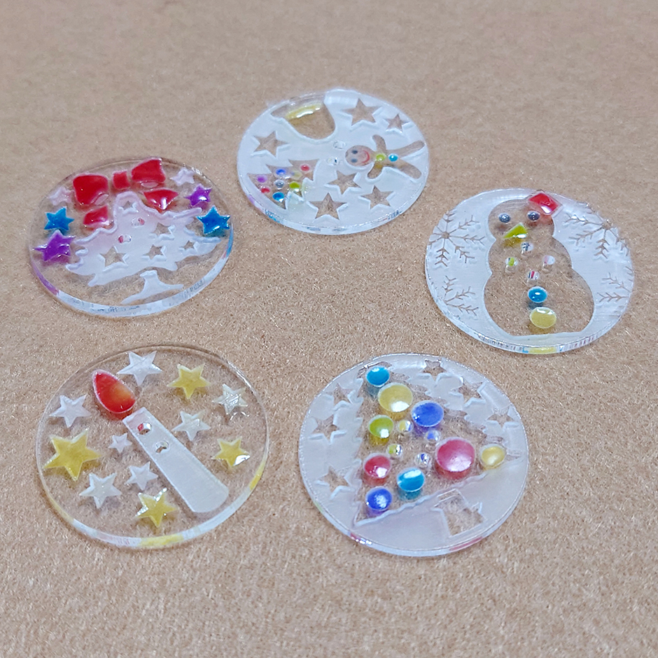 クリスマス ボタン（5個セット）透明アクリル製　アクリルボタン