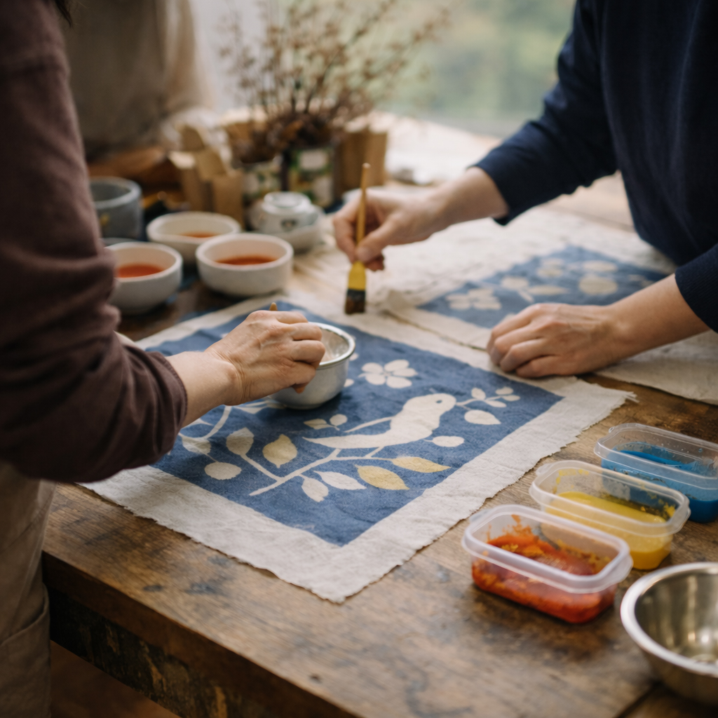 草木染教室(基礎クラス)の作業風景