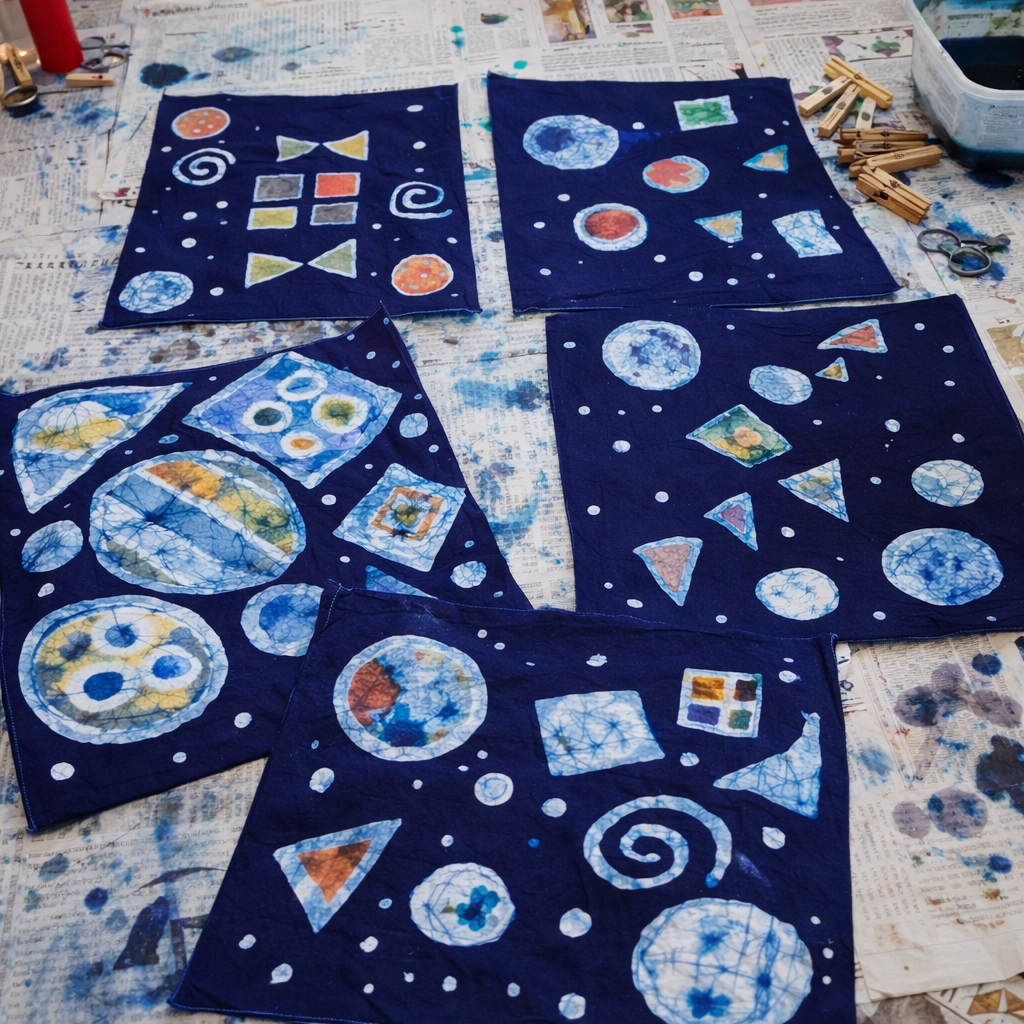 草木染(基礎クラス)のロウケツ染め制作例