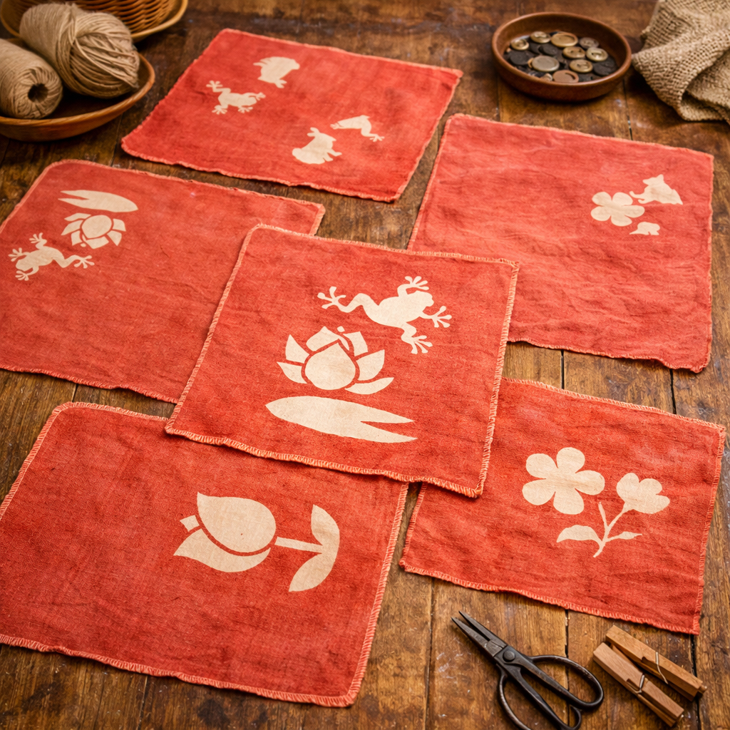 草木染(基礎クラス)の型染制作例