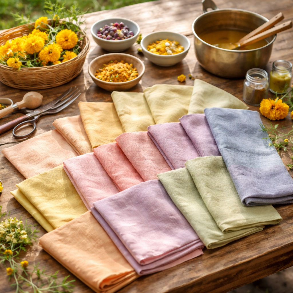 草木染の布と天然染料